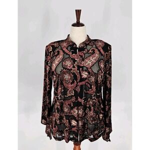 Studio I Black Sheer Crushed Velvet Roses Topper Whimsigoth Womens Size 16